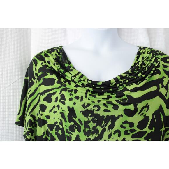 Allie & Rob Drape Neckline Animal Print Top Women 2X Green Black Office - Picture 3 of 11